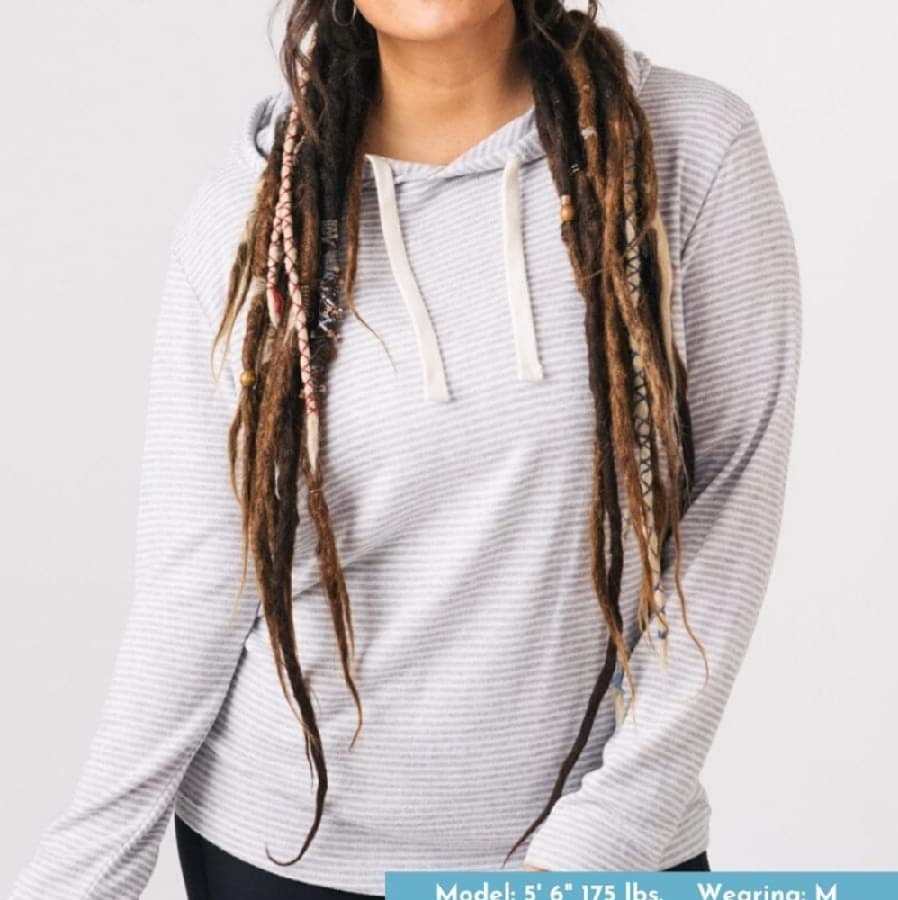 ZYIA Gray and white striped Boyfriend Hoodie